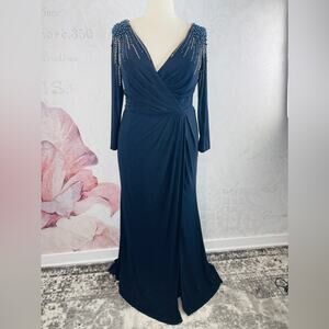 Mac Duggal  Faux Wrap Jersey Gown W/ Embellished Accents size 16 style 55715